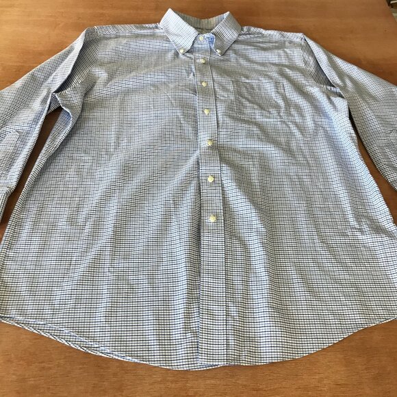 Brooks Brothers Regent Shirt Men 17.5-33 Blue Plaid Button Down Pocket Non Iron - Picture 1 of 13